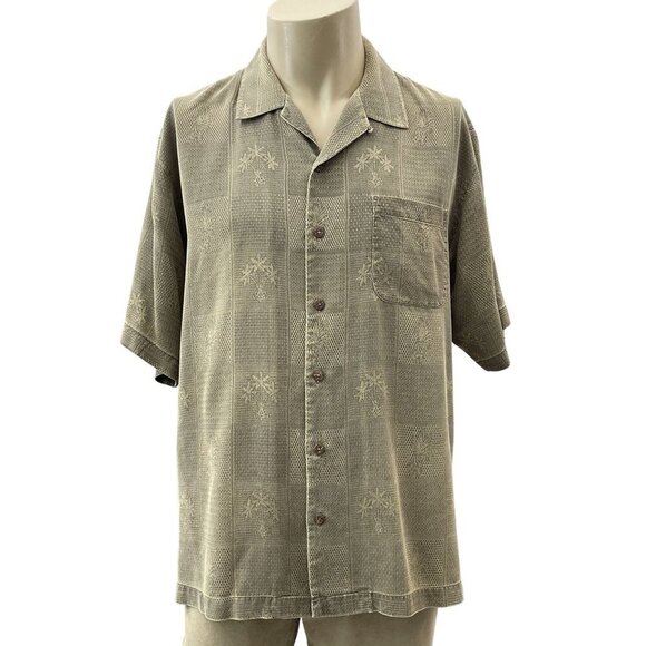 Tommy Bahama Silk Hawaiian Button Front Camp Shirt Palm Tree Short Sleeve Men XL - Picture 1 of 11